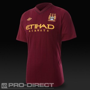 Manchester City's away jersey for the 2012/13 season. Designed by Umbro (owned by Nike). PHOTO: Pro-Direct. 