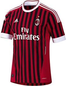 The 2011/12 home kit of AC Milan was a beautiful kit, with the elegant use of white trim at the sleeve's end, the neck and shoulders complimenting the primary red and black stripes. PHOTO: Adidas